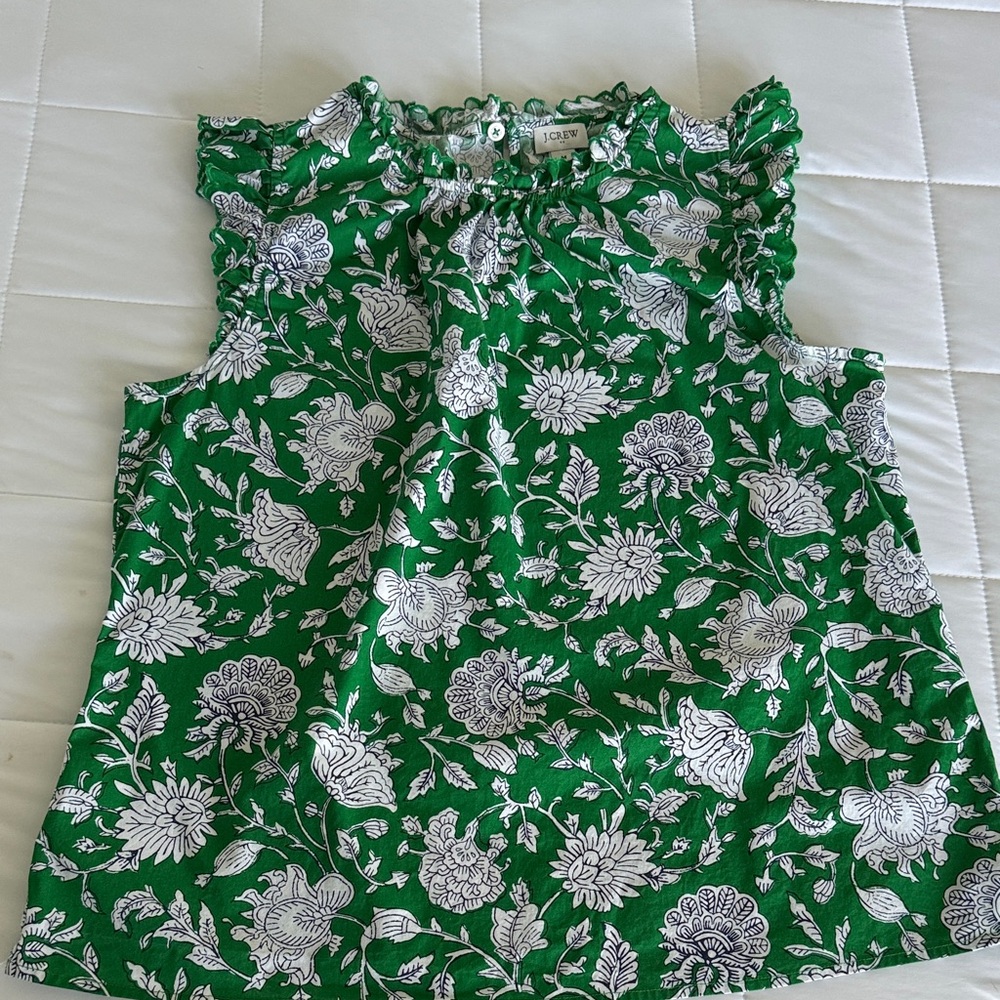 J. Crew Green and White Floral Top